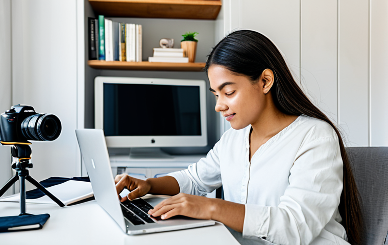 Personalized Learning Journey**

"A young woman in a comfortable, brightly lit home office, wearing a casual but professional outfit, fully clothed, studying photography on a laptop. Books and camera equipment are neatly arranged on the desk. Safe for work, appropriate content, showcasing a personalized learning environment, professional photography, well-formed hands, perfect anatomy, modest clothing."

**