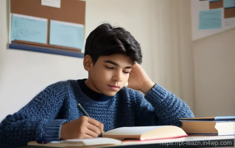 자기 주도 학습에서의 자기 표현의 중요성 - **Prompt:** A young student, approximately 18 years old, with a thoughtful expression, is seated at ...